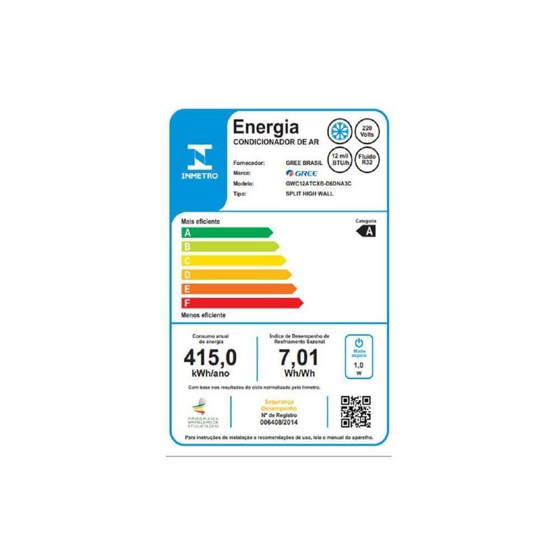 Ar Condicionado Split Hi Wall Gree 12000 BTUS Frio 220V G-side Auto Inverter