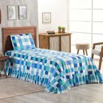 Kit Cobre Leito Laila Quadri Azul 4 Solteiro Micropercal 400 Fios 100% Poliéster Estampado Casa