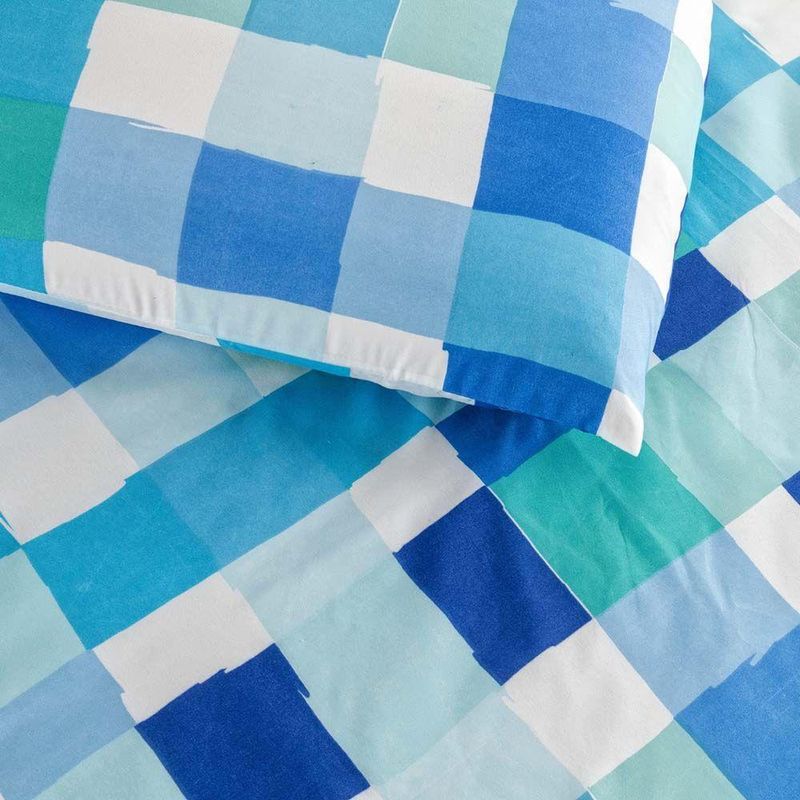 Kit Cobre Leito Laila Quadri Azul 4 Solteiro Micropercal 400 Fios 100% Poliéster Estampado Casa