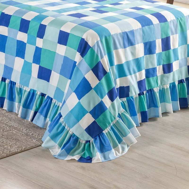 Kit Cobre Leito Laila Quadri Azul 4 Solteiro Micropercal 400 Fios 100% Poliéster Estampado Casa