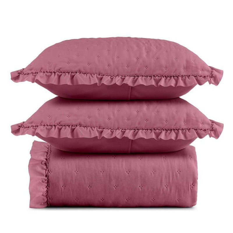 Kit Cobre Leito Elegance Queen Microfibra 3 Peças Babado Rosa Casa Scarpa
