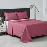 Kit Cobre Leito Elegance Queen Microfibra 3 Peças Babado Rosa Casa Scarpa