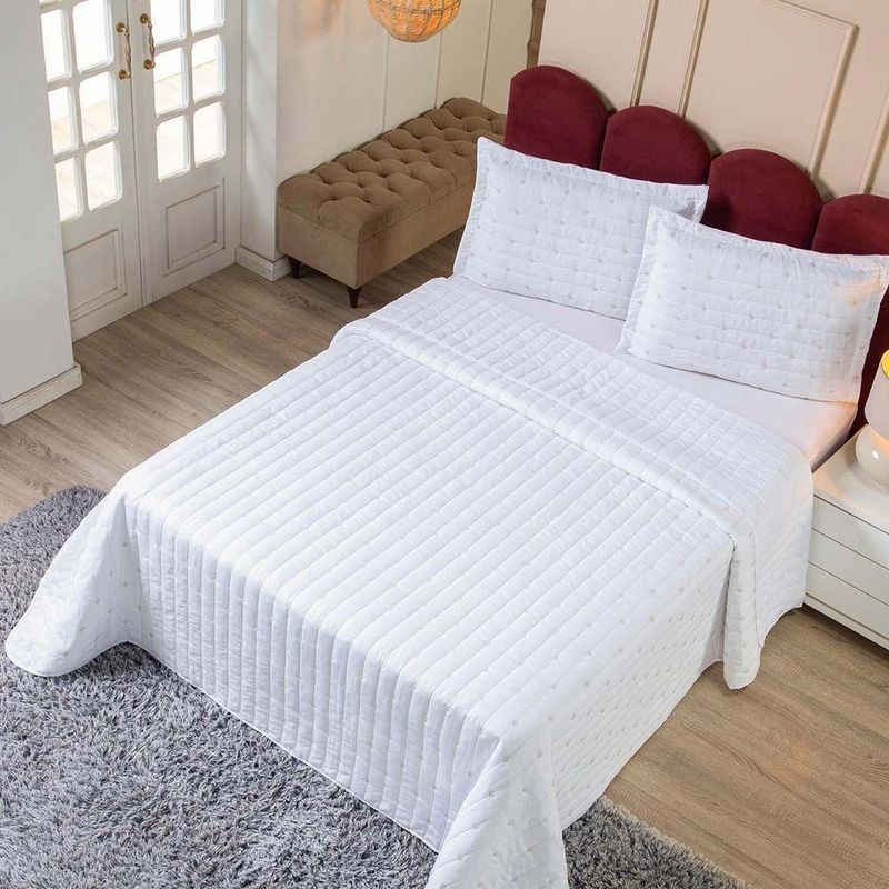 Kit Cobre Leito Rubine Casal Micropercal 400 Fios 3 Peças Branco Casa Scarpa