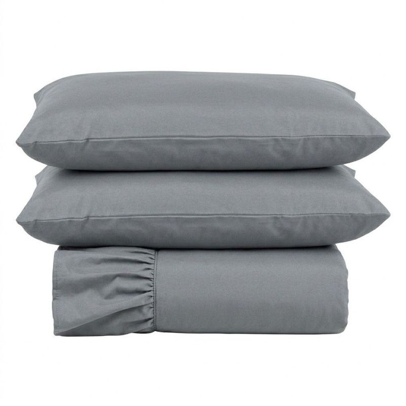 Kit Cobre Leito Turin Queen 3 Peças Micropercal 400 Fios Babado Liso Cinza Casa Scarpa