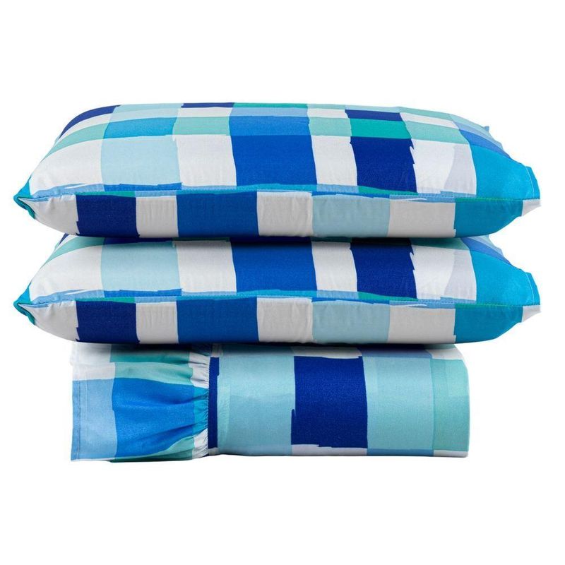 Kit Cobre Leito Laila Quadri Azul 4 Casal Micropercal 400 Fios 100% Poliéster Estampado Casa Scarpa