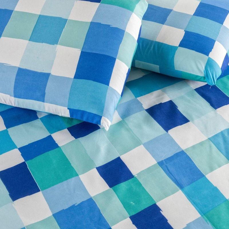 Kit Cobre Leito Laila Quadri Azul 4 Casal Micropercal 400 Fios 100% Poliéster Estampado Casa Scarpa