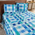 Kit Cobre Leito Laila Quadri Azul 4 Casal Micropercal 400 Fios 100% Poliéster Estampado Casa Scarpa