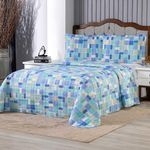 Kit Cobre Leito Karina Queen 3 Peças Micropercal 300 Fios Estampado Mosaico Azul Casa Scarpa