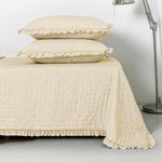 Kit Cobre Leito com Babado Elegance Queen 3 Peças Microfibra 100% Poliéster Creme Casa Scarpa