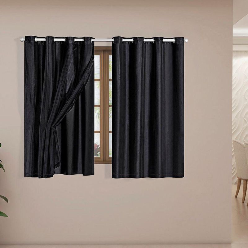 Cortina Blackout com Voil Daily Varão 2,80mx1,60m Sala Quarto Preto Casa Scarpa