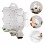 Espelho Adesivo Decorativo Acrilico Hexagonal Kit 12 Unidades Parede Espelhado Prata Kangur