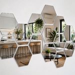 Espelho Adesivo Decorativo Acrilico Hexagonal Kit 12 Unidades Parede Espelhado Prata Kangur
