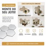 Espelho Adesivo Decorativo Acrilico Hexagonal Kit 12 Unidades Parede Espelhado Prata Kangur