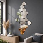 Espelho Adesivo Decorativo Acrilico Hexagonal Kit 12 Unidades Parede Espelhado Prata Kangur