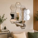 Espelho Adesivo Decorativo Acrilico Hexagonal Kit 12 Unidades Parede Espelhado Prata Kangur