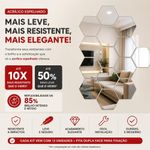 Espelho Adesivo Decorativo Acrilico Hexagonal Kit 12 Unidades Parede Espelhado Prata Kangur