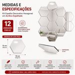Espelho Adesivo Decorativo Acrilico Hexagonal Kit 12 Unidades Parede Espelhado Prata Kangur