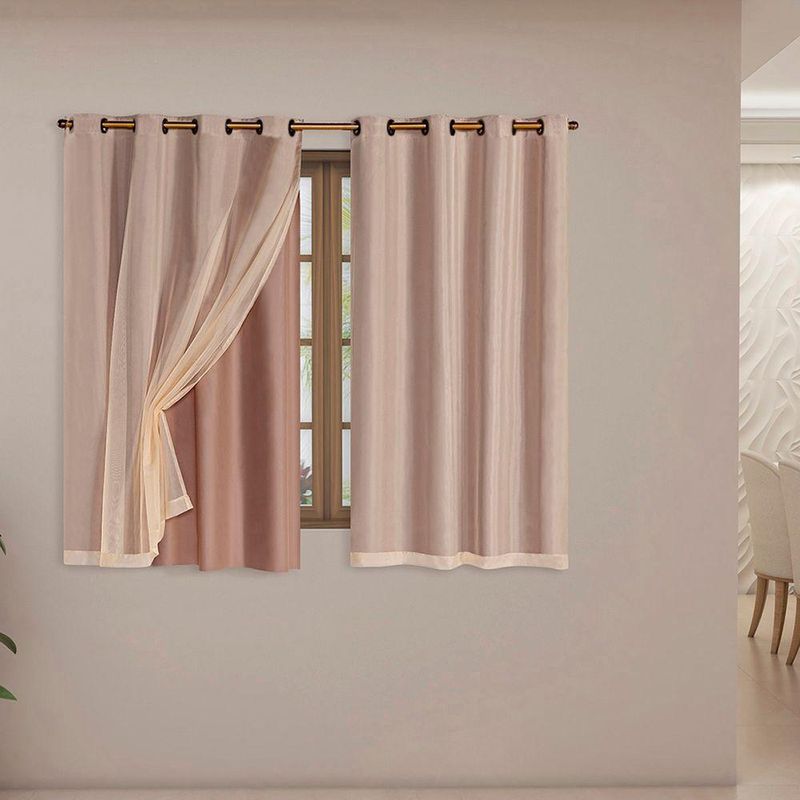 Cortina Daily Varão 1,5M Blackout PVC com Voil 2,20MX1,40M Avelã Casa Scarpa