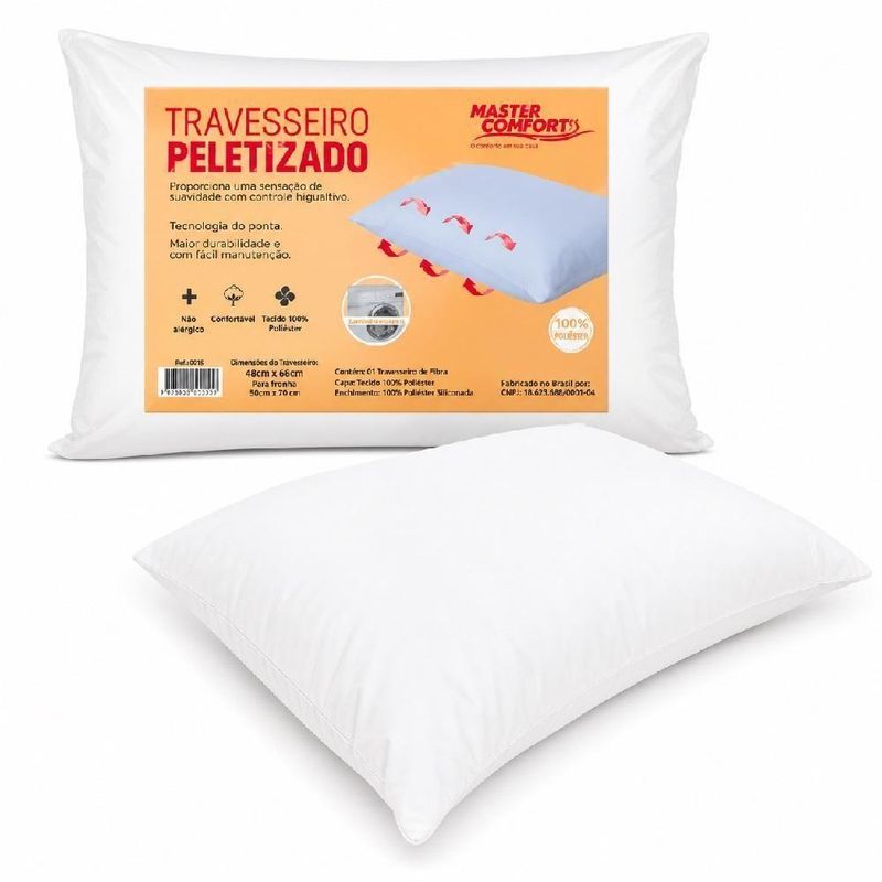 Travesseiro Master Comfort Tradicional Fibra Peletizado Anti Alergico Ergonomico Alto Branco Yeet