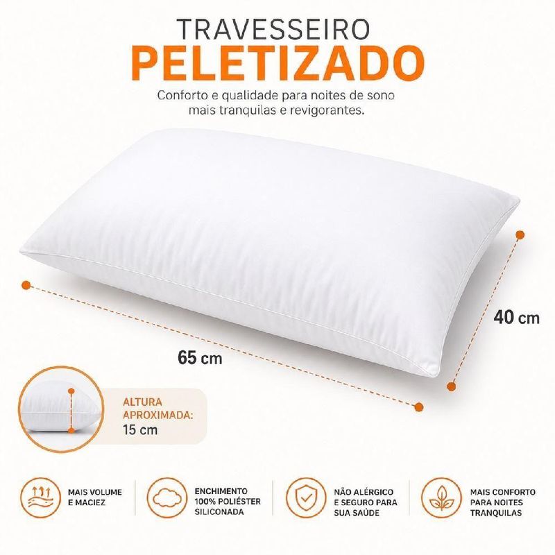 Travesseiro Master Comfort Tradicional Fibra Peletizado Anti Alergico Ergonomico Alto Branco Yeet