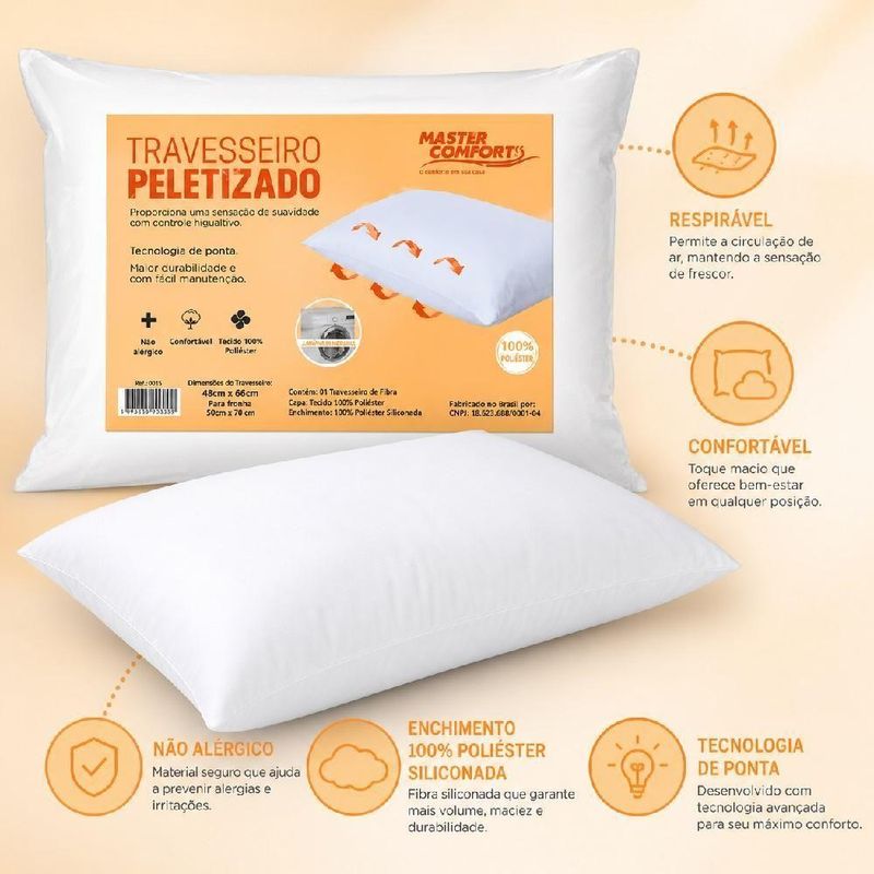 Travesseiro Master Comfort Tradicional Fibra Peletizado Anti Alergico Ergonomico Alto Branco Yeet
