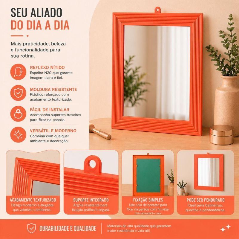 Espelho Retangular No 20 Bancada e Parede Moldura Plástica Moderno Banheiro Maquiagem Barba Salao