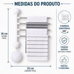 Porta Toalha Giratório Autoadesivo 4 em 1 4 Barras Articuladas Banheiro Branco Yeet