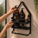 Porta Shampoo de Canto S-03 Banheiro 2 Prateleiras Gancho Superior Preto Yeet