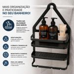 Porta Shampoo de Canto S-03 Banheiro 2 Prateleiras Gancho Superior Preto Yeet