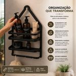 Porta Shampoo de Canto S-03 Banheiro 2 Prateleiras Gancho Superior Preto Yeet