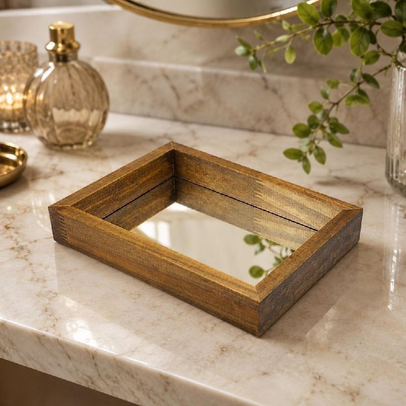 Bandeja Espelhada Decorativa Pequena Organizador Perfumes Madeira Natural Tratada Base Espelhada