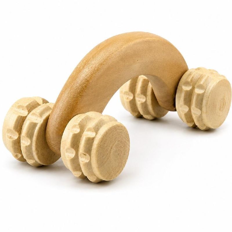 Massageador Corporal Manual Yeet Carrinho Bambu Antistress 4 Rodas Madeira