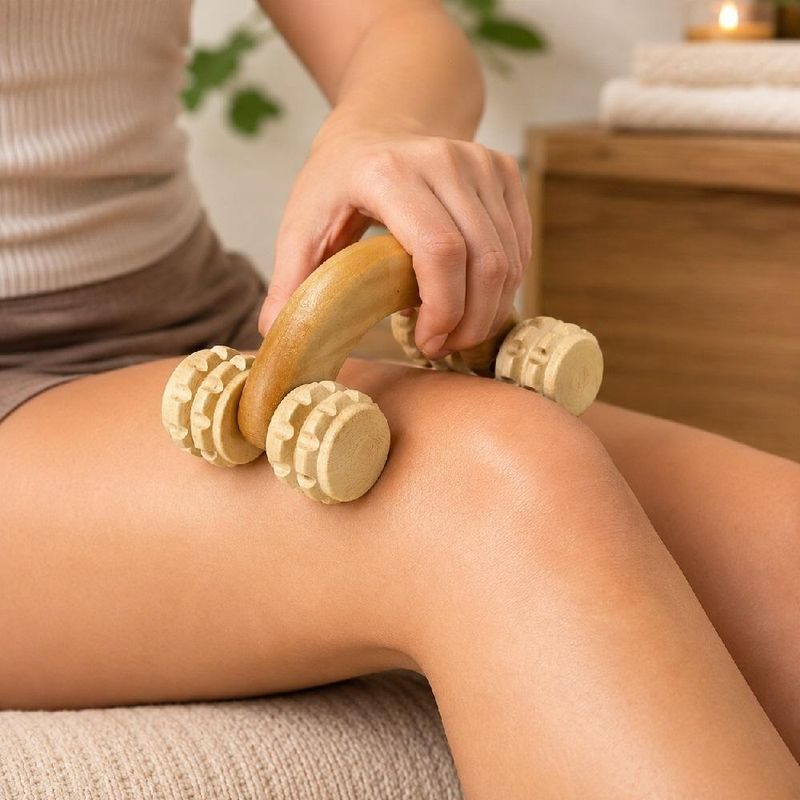 Massageador Corporal Manual Yeet Carrinho Bambu Antistress 4 Rodas Madeira
