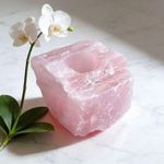 Porta Vela Decorativo Pedra Natural Cristal Quartzo Rosa Esculpida Artesanalmente Rosa