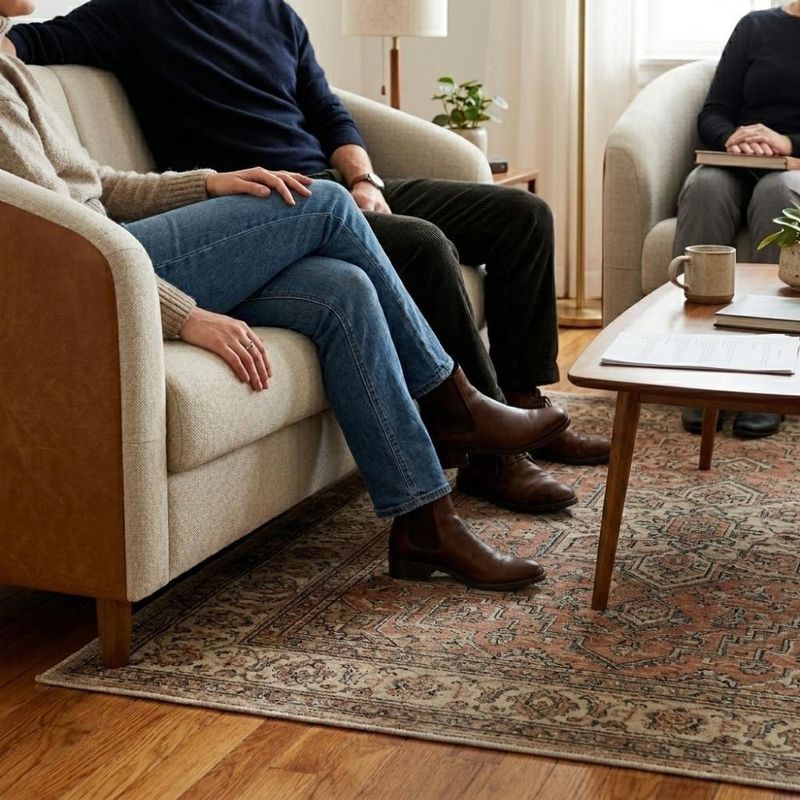 Kit Poltrona e Namoradeira Aura Linho e Courino Pés Palito Conforto Sala de Estar Milani Movelaria
