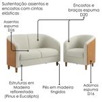 Kit Poltrona e Namoradeira Aura Linho e Courino Pés Palito Conforto Sala de Estar Milani Movelaria