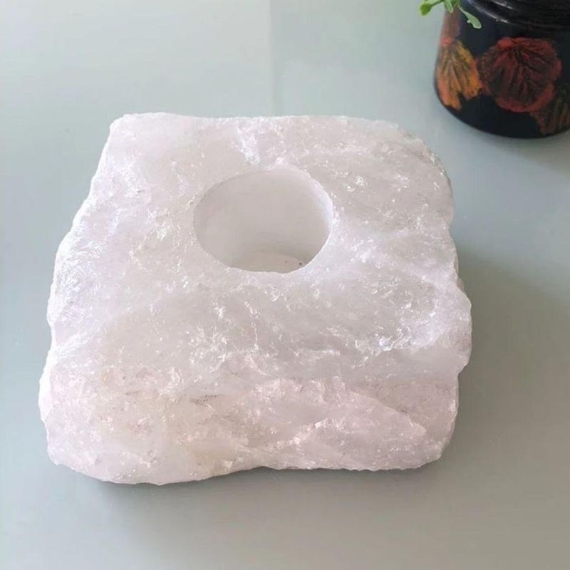 Porta Vela Decorativo Pedra Natural Cristal Quartzo Branco Exclusivo 12CM