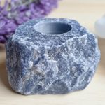 Porta Vela Decorativo Pedra Natural Cristal Quartzo Azul Esculpido Artesanalmente Azul