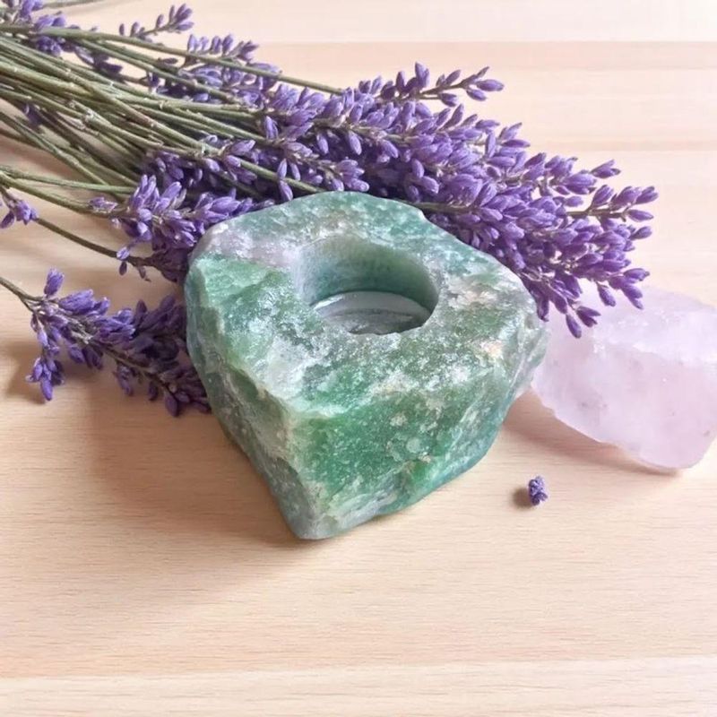 Porta Vela Decorativo Modelo Porta Velas Pedra Natural Cristal Quartzo Verde Exclusivo