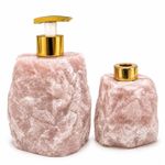 Kit Dispenser Sabonete Líquido e Difusor Pedra Natural Quartzo Rosa