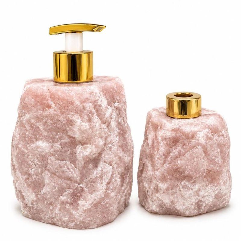 Kit Dispenser Sabonete Líquido e Difusor Essências Quartzo Rosa