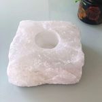 Porta Vela Decorativo Pedra Natural Cristal Quartzo Branco Esculpida Artesanalmente Peça Única