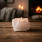 Porta Vela Decorativo Pedra Natural Cristal Quartzo Branco Esculpida Artesanalmente Peça Única