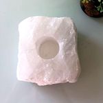 Porta Vela Decorativo Pedra Natural Cristal Quartzo Branco Esculpida Artesanalmente Peça Única