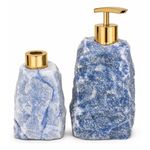 Kit Dispenser de Sabonete Líquido e Difusor de Essências Pedra Natural Exótica Quartzo Azul