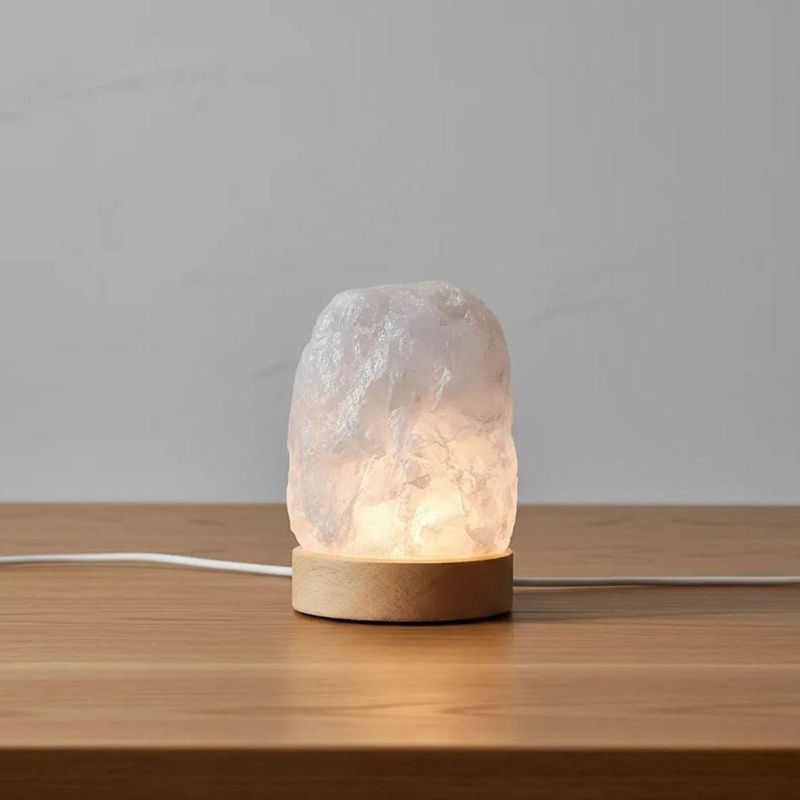 Luminária de Mesa Abajur LMQB Pedra Natural Quartzo Exclusiva Branco