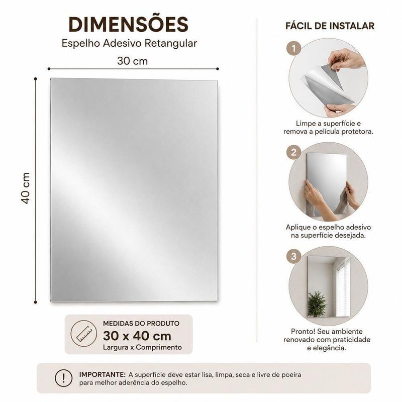 Espelho Adesivo Retangular 30x40CM Acrilico sem Moldura para Banheiro Transparente Yeet