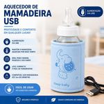 Aquecedor de Mamadeira USB Portátil para Carro Casa Viagem Azul Yeet Único