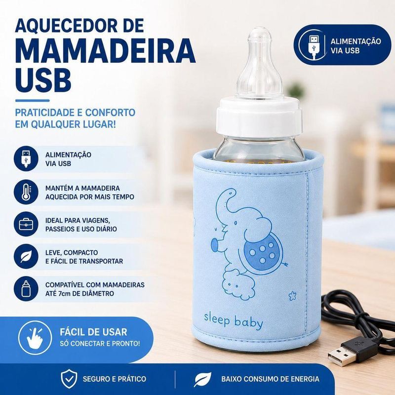 Aquecedor de Mamadeira USB Portátil para Carro Casa Viagem Azul Yeet Único