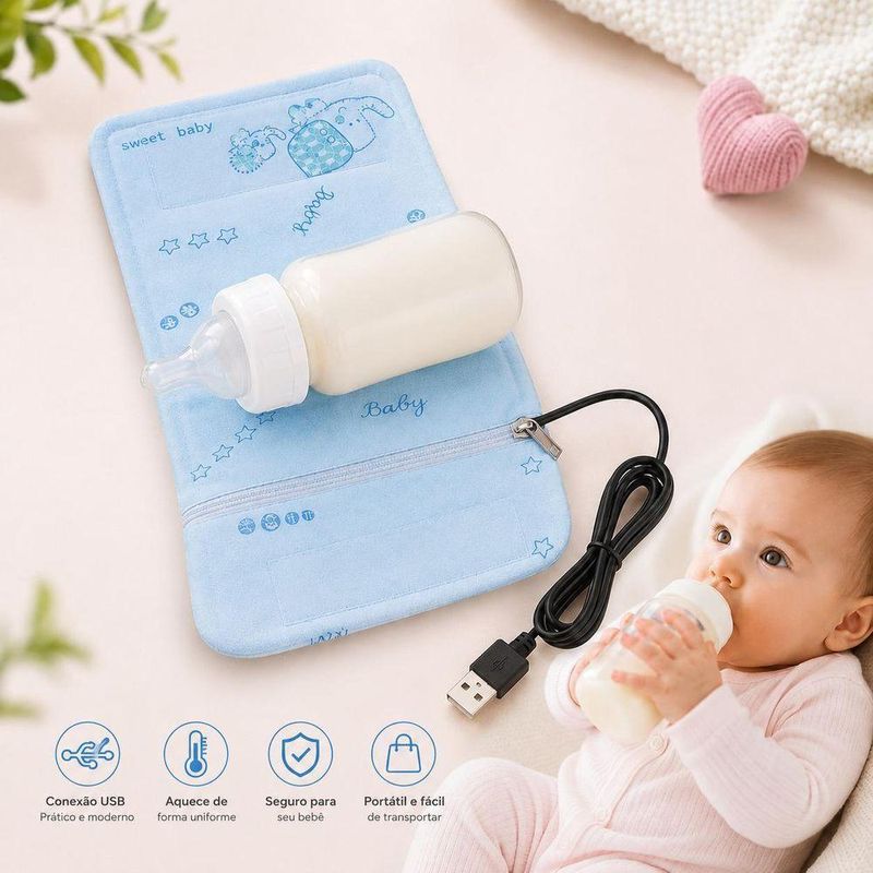 Aquecedor de Mamadeira USB Portátil para Carro Casa Viagem Azul Yeet Único
